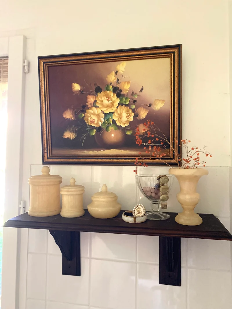 Ensemble de toilette Vintage en Albâtre véritable – 4 pièces – Années 70