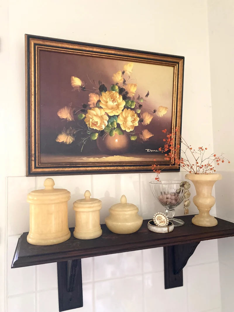 Ensemble de toilette Vintage en Albâtre véritable – 4 pièces – Années 70