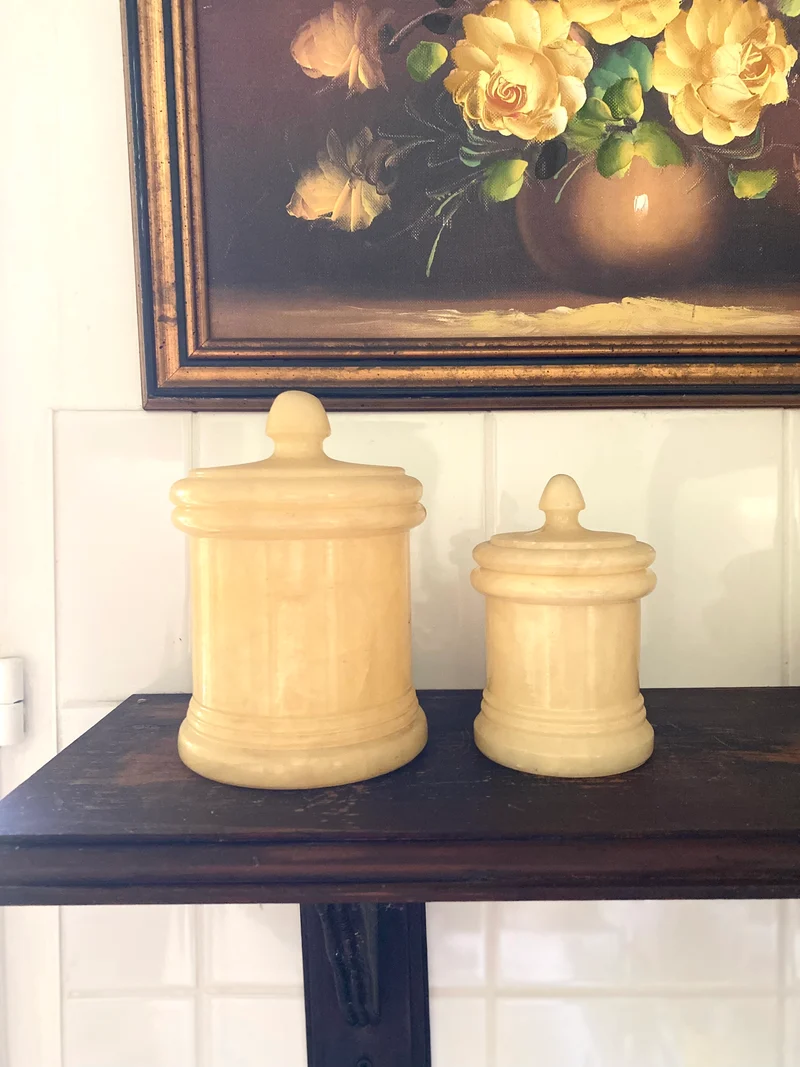 Ensemble de toilette Vintage en Albâtre véritable – 4 pièces – Années 70