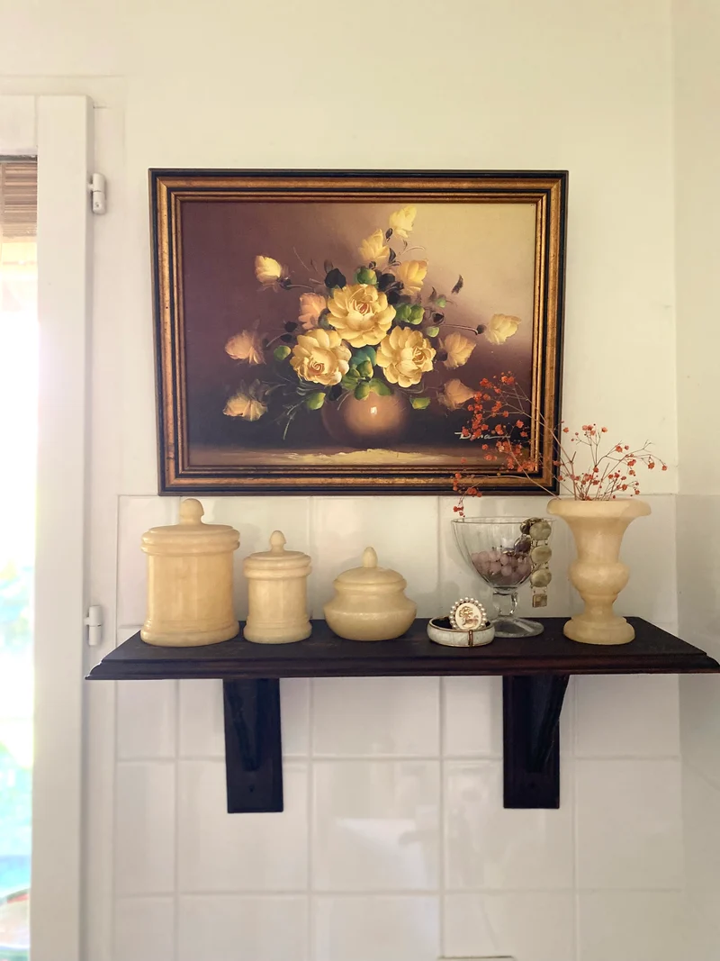 Ensemble de toilette Vintage en Albâtre véritable – 4 pièces – Années 70