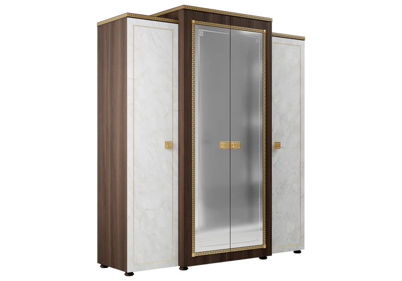 Armoire 4 portes miroir marbre noyer et or 24K - Romantica