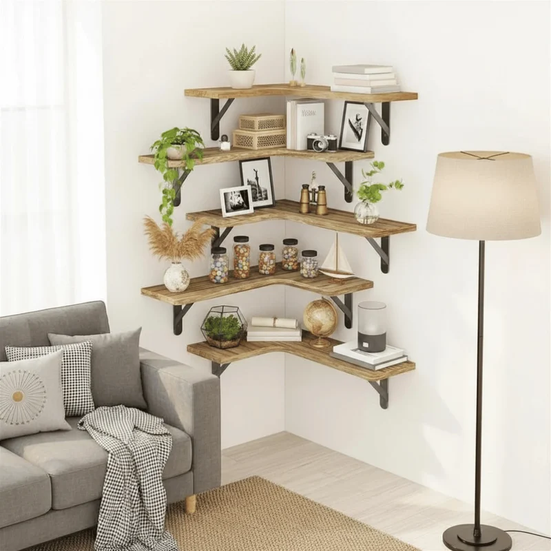 Étagère Murale d'Angle en Bois
