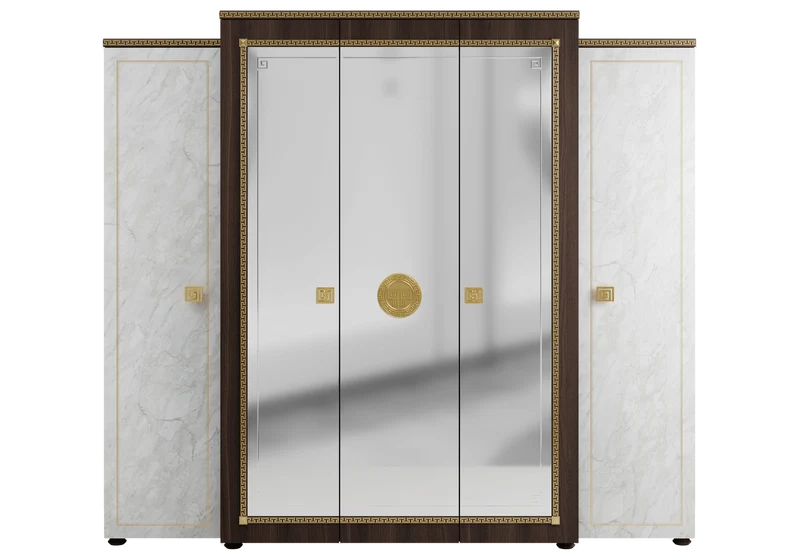 Armoire 5 portes miroir marbre noyer et or 24K - Romantica