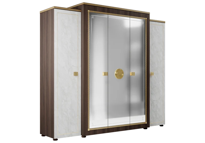 Armoire 5 portes miroir marbre noyer et or 24K - Romantica