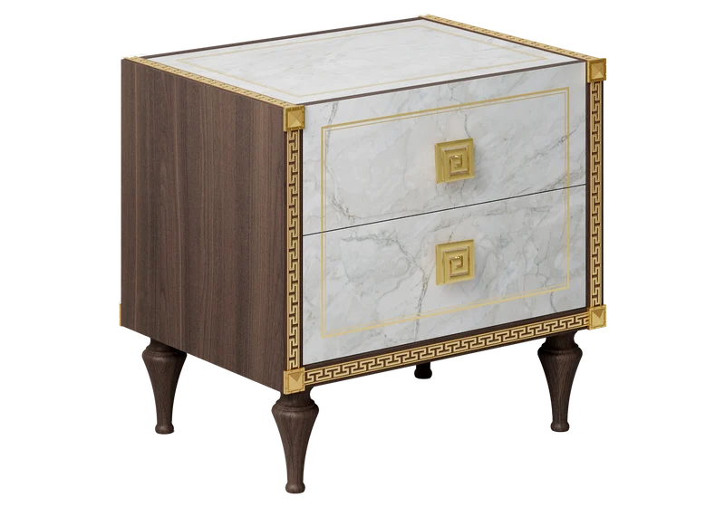 Table de chevet marbre noyer et or 24K - Romantica