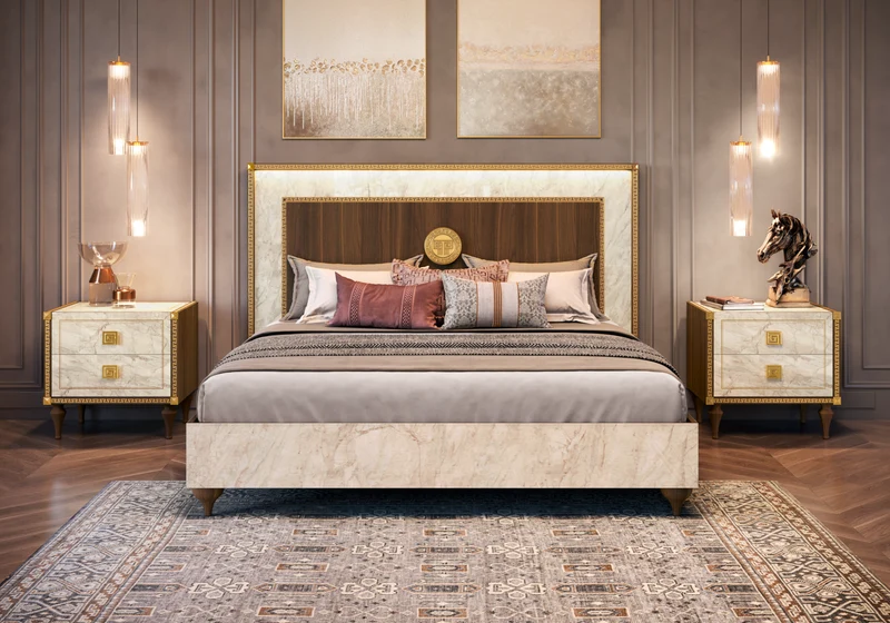 Lit double marbre noyer et or 24k - Romantica