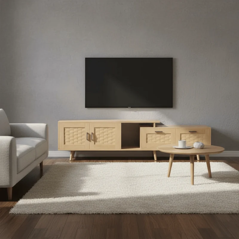 Meuble TV en Rotin