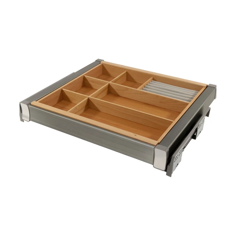 Étagère coulissante multifonction pour caisson de 80 cm Soft-Close - Aluminium/Bois - Gris