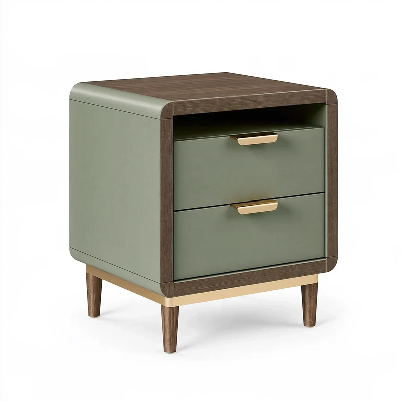 Table de chevet 50 x 40 x 60 cm en bois vert et brun avec 2 tiroirs style contemporain