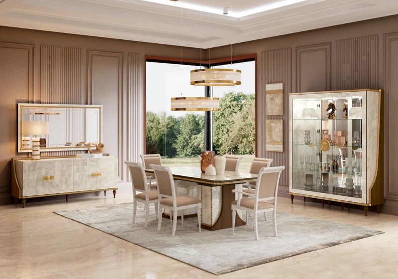 Vitrine 3 portes marbre noyer et or 24K - Romantica