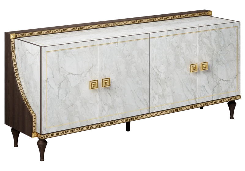 Buffet 4 portes marbre noyer et or 24K - Romantica