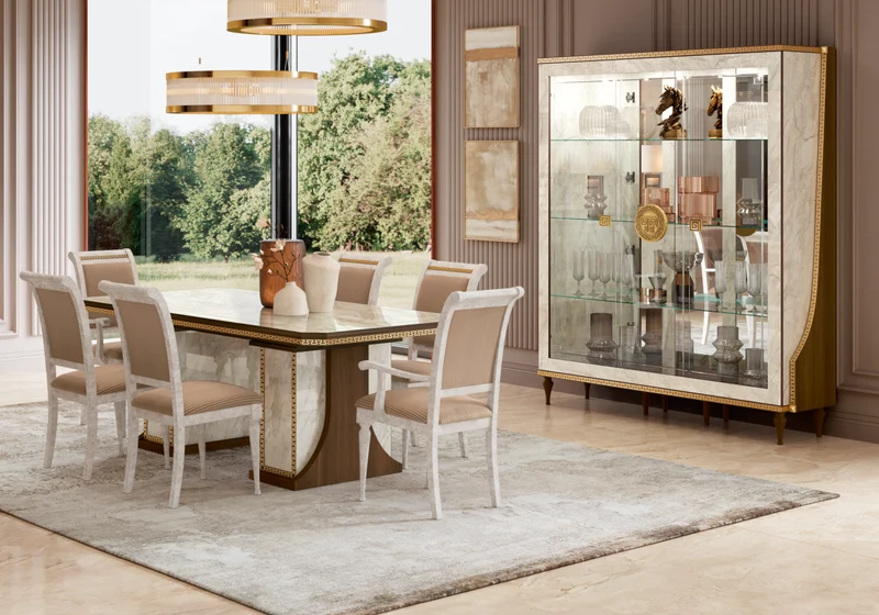 Vitrine 3 portes marbre noyer et or 24K - Romantica