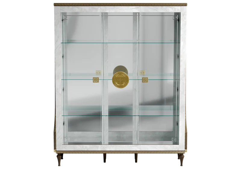 Vitrine 3 portes marbre noyer et or 24K - Romantica
