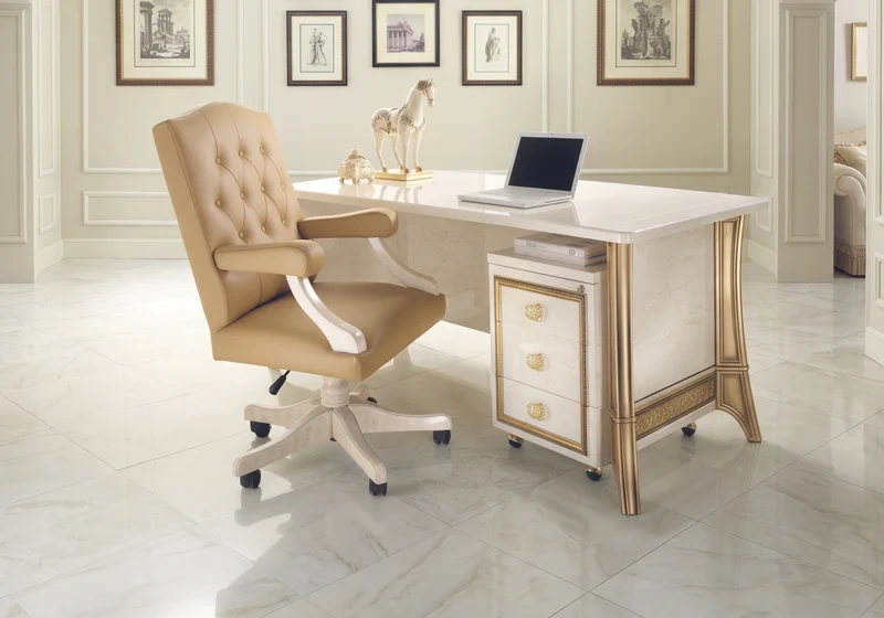 Bureau de direction effet marbre ivoire et or - Melodia