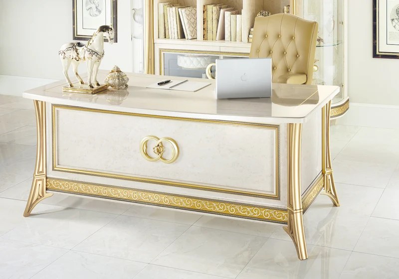 Bureau de direction effet marbre ivoire et or - Melodia