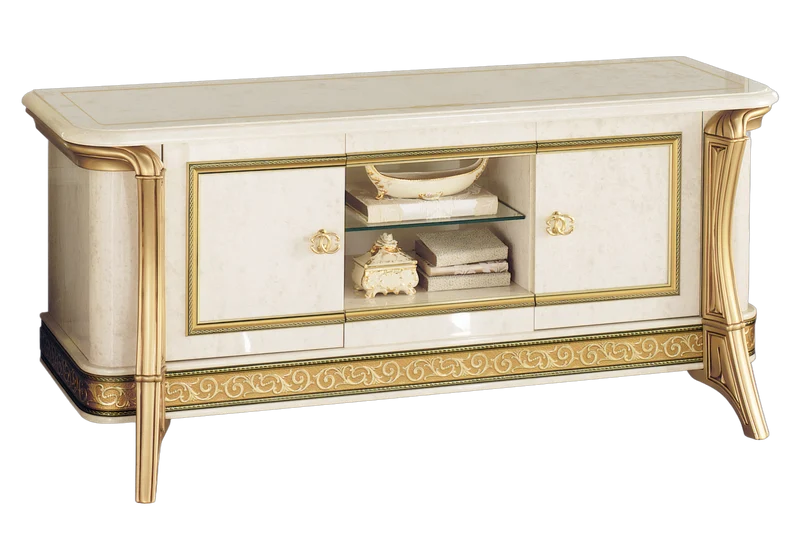 Ensemble meuble TV et vitrines marbre ivoire et or - Melodia