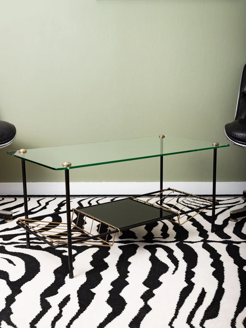Donna, la table basse en verre et métal vintage N°1576