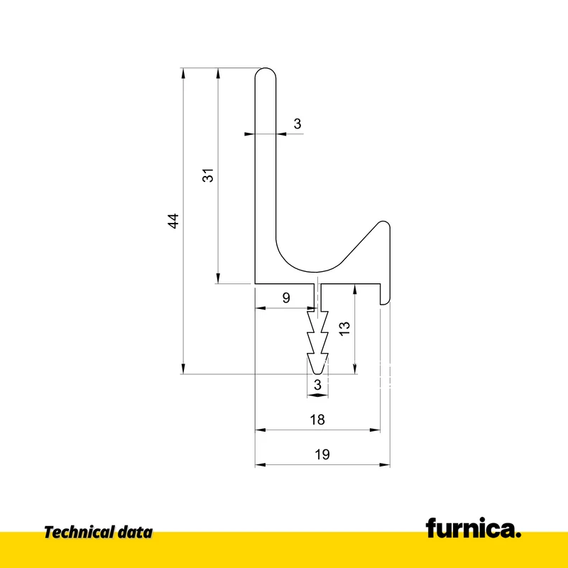 Profilé de préhension encastré T18 II - 350 cm - Aluminium anodisé