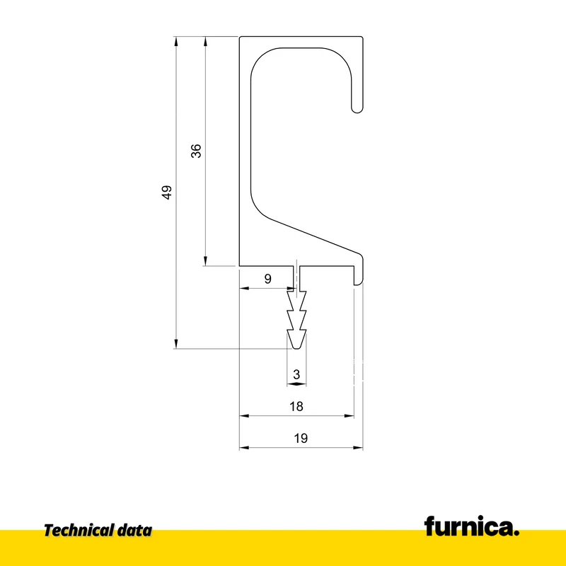 Profilé de préhension encastré T18 - 350 cm - Inox anodisé