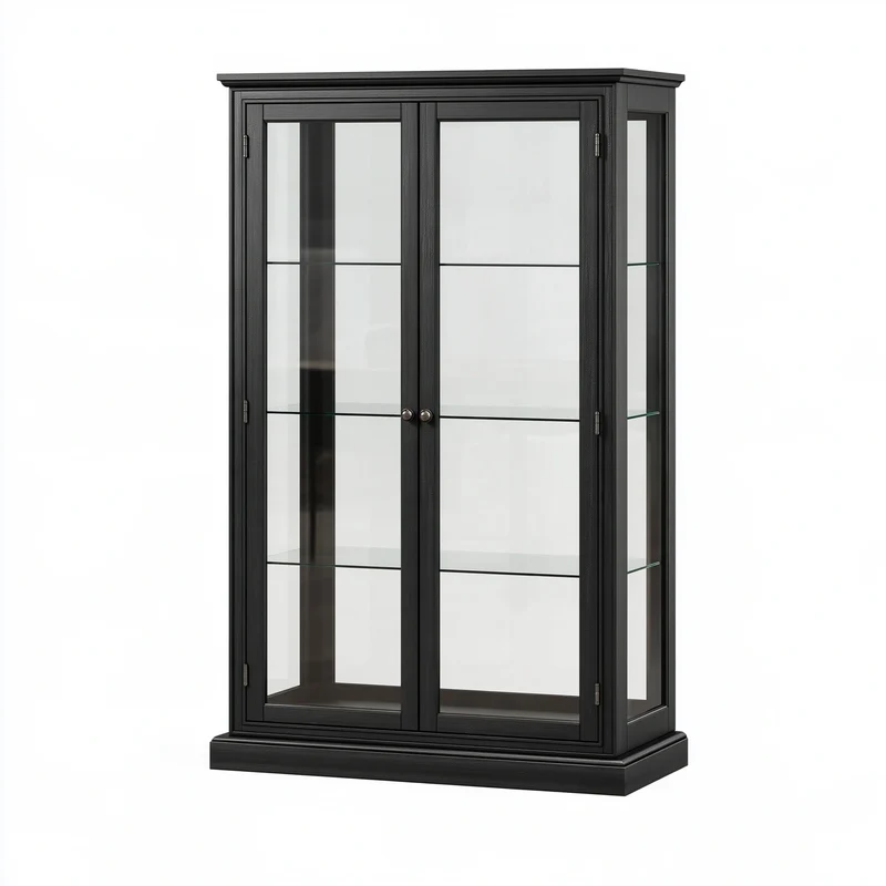 Vitrine 120 x 40 x 180 cm en bois et verre noir à 2 portes