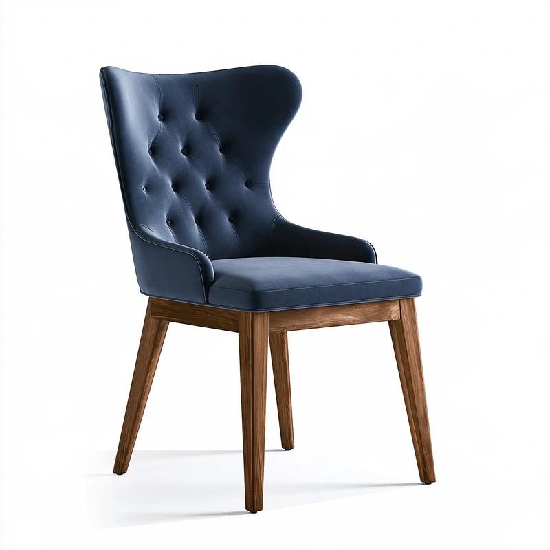 Chaise de salle à manger 60 x 65 x 105 cm en tissu bleu et bois style capitonné
