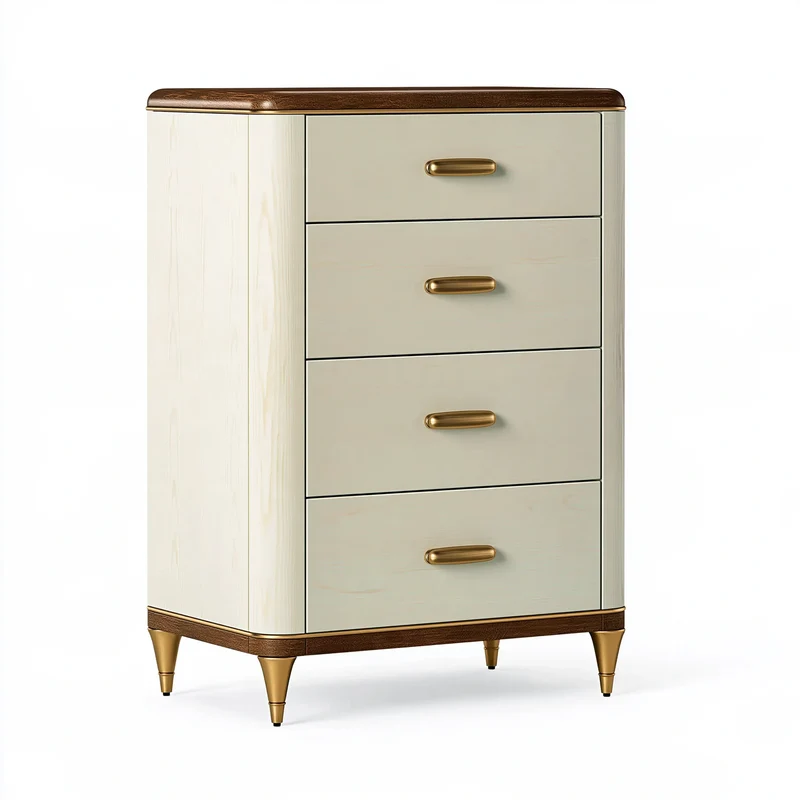 Commode 80 x 45 x 140 cm en bois blanc et marron à 4 tiroirs style rétro