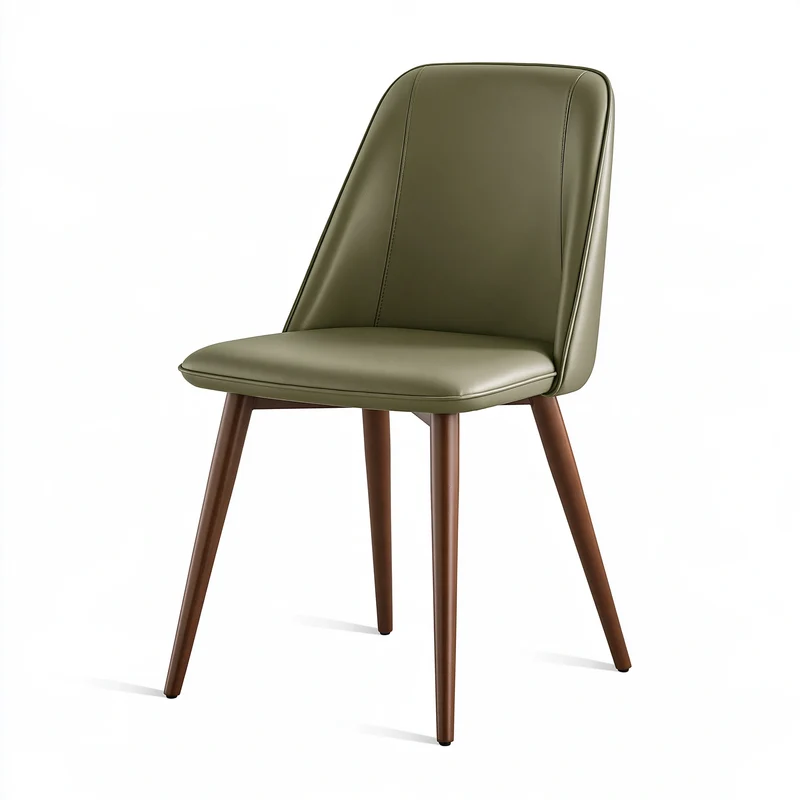 Chaise de salle à manger 47 x 58 x 88 cm en similicuir vert olive et bois brun - dossier rembourré
