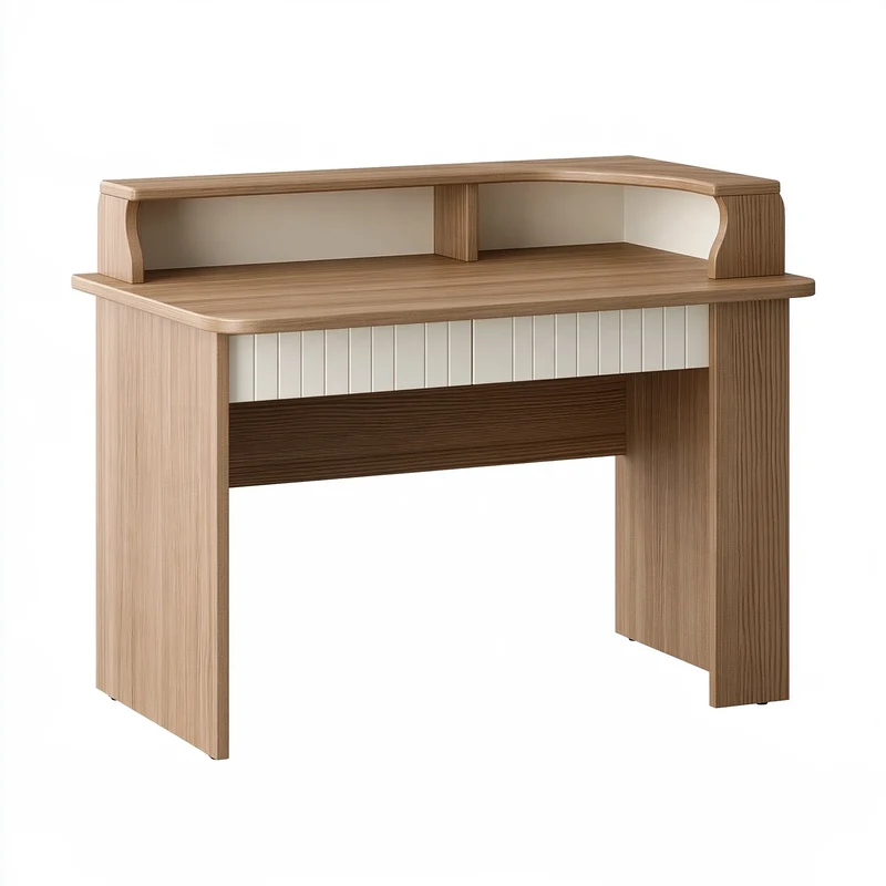 Bureau 100 x 50 x 100 cm en panneaux de bois brun et blanc avec étagères style contemporain