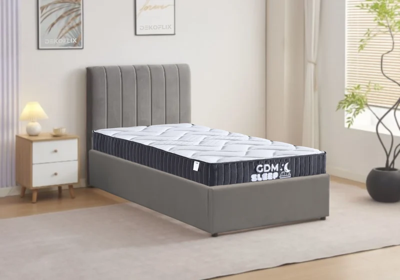 Lit coffre 90x190 velours gris avec sommier - Onora