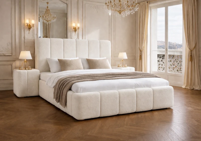 Ensemble lit coffre bouclé blanc et matelas 7 zones 160x200 - Cloud