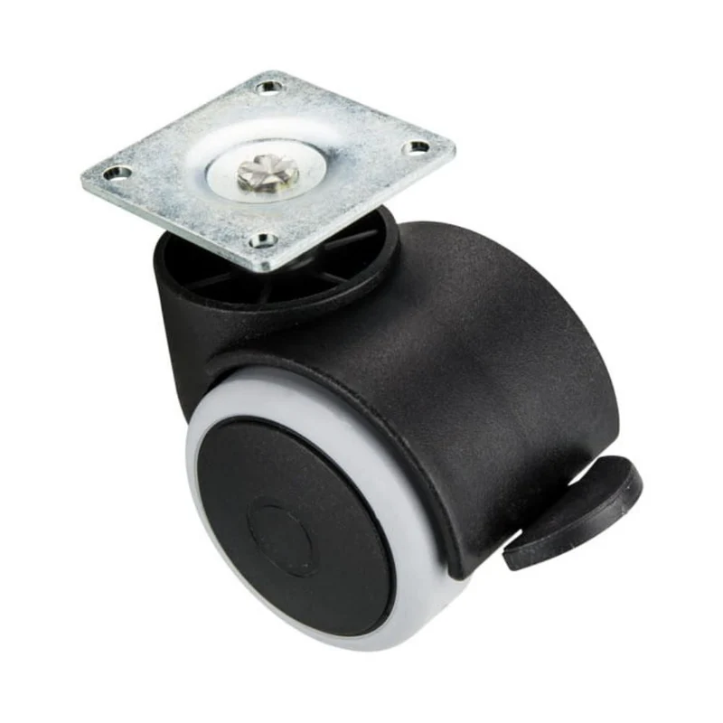 Roulette pivotante pour meuble avec platine et frein Ø40mm