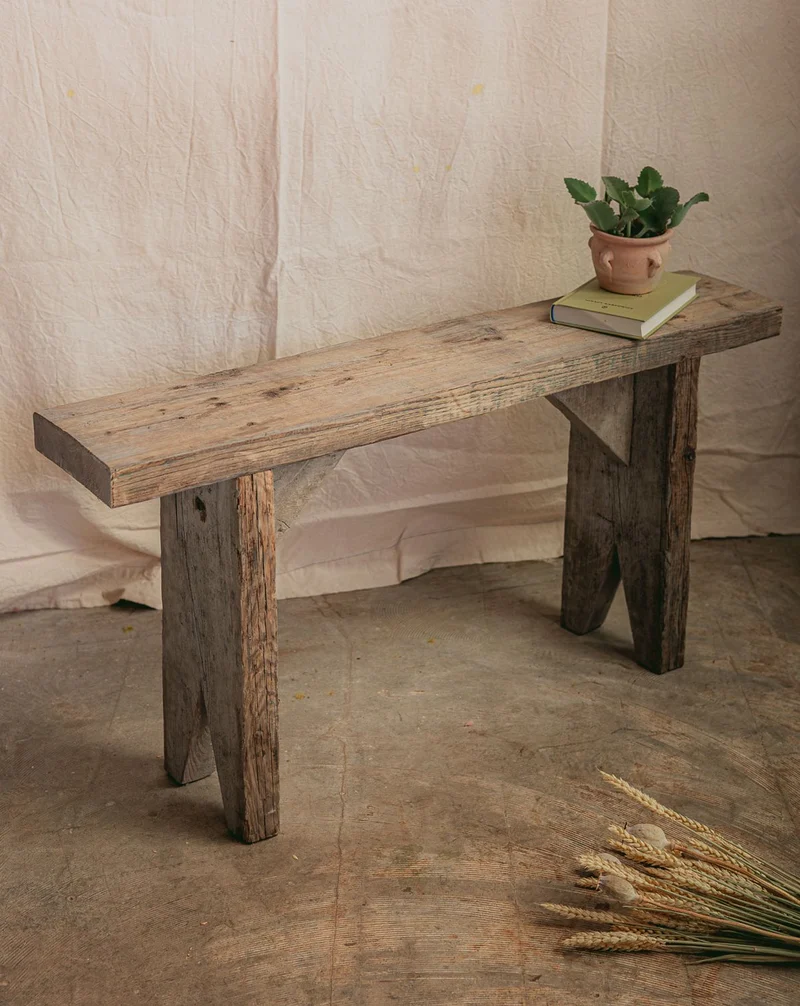 Antoine, le banc de ferme en bois brut blanchi N°505