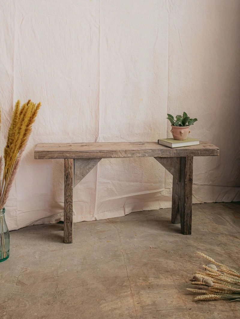 Antoine, le banc de ferme en bois brut blanchi N°505
