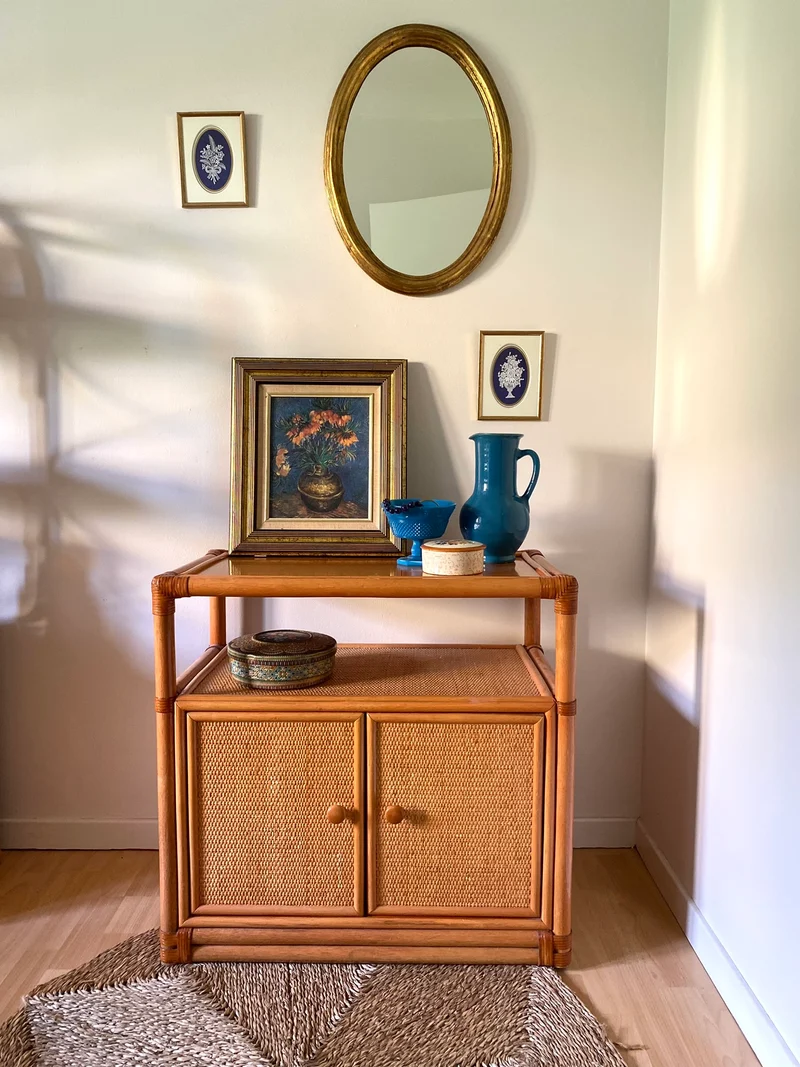 Buffet en rotin et cannage vintage