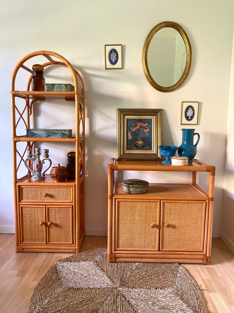 Buffet en rotin et cannage vintage