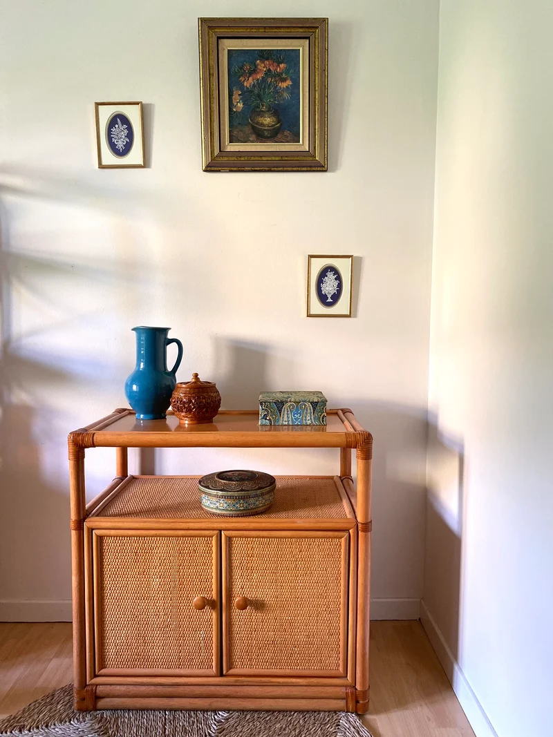 Buffet en rotin et cannage vintage