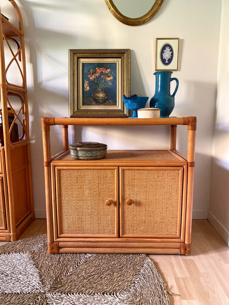 Buffet en rotin et cannage vintage