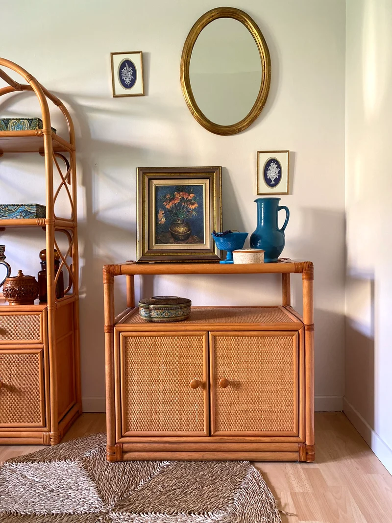 Buffet en rotin et cannage vintage