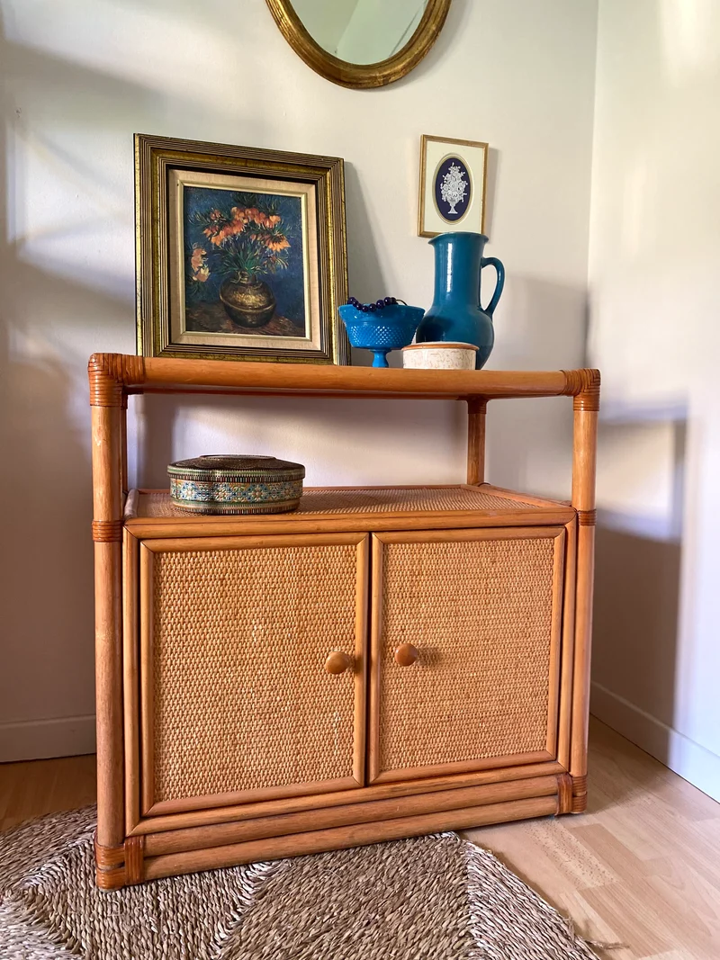 Buffet en rotin et cannage vintage