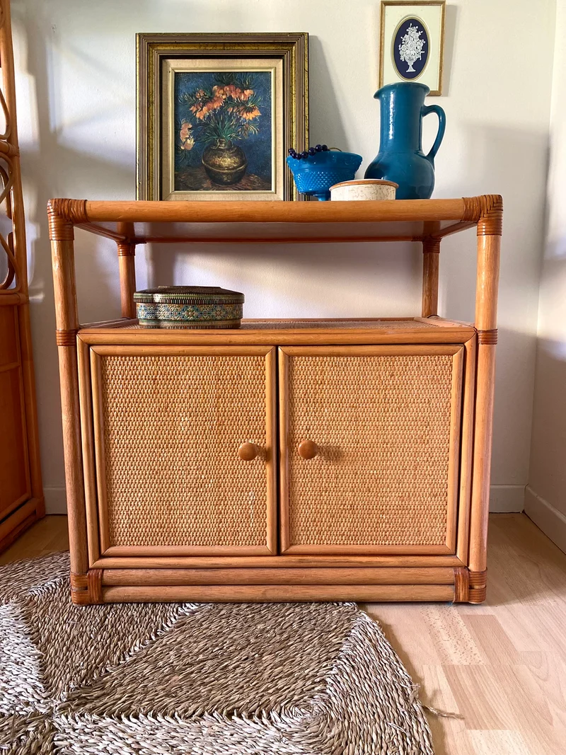 Buffet en rotin et cannage vintage