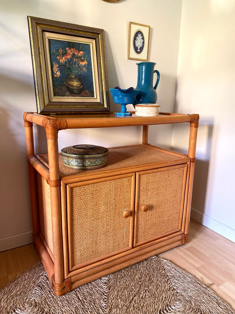 Buffet en rotin et cannage vintage