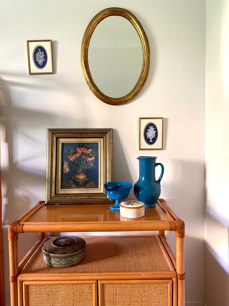 Buffet en rotin et cannage vintage