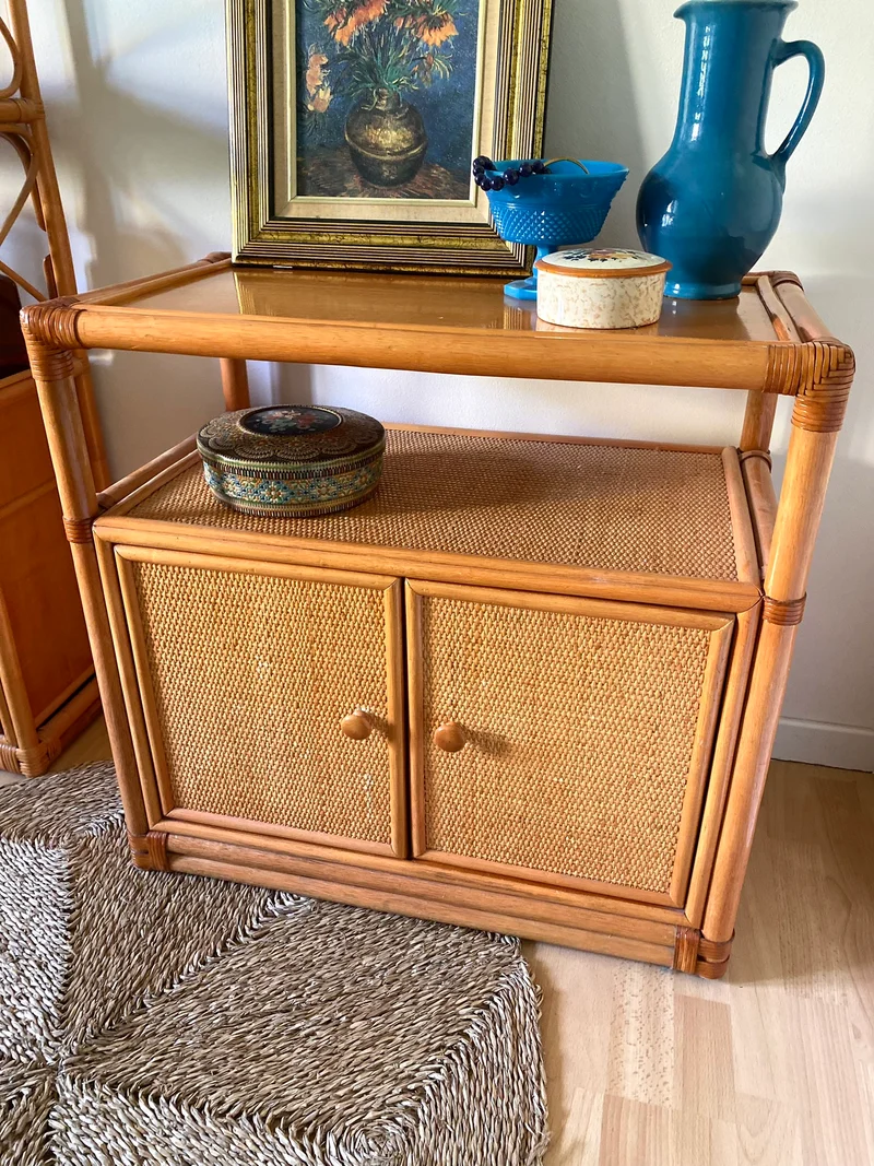 Buffet en rotin et cannage vintage