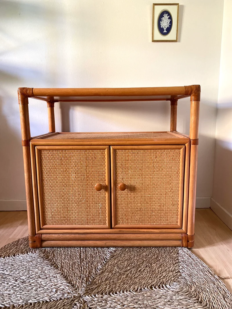 Buffet en rotin et cannage vintage