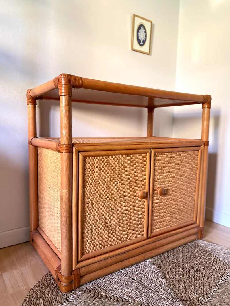 Buffet en rotin et cannage vintage