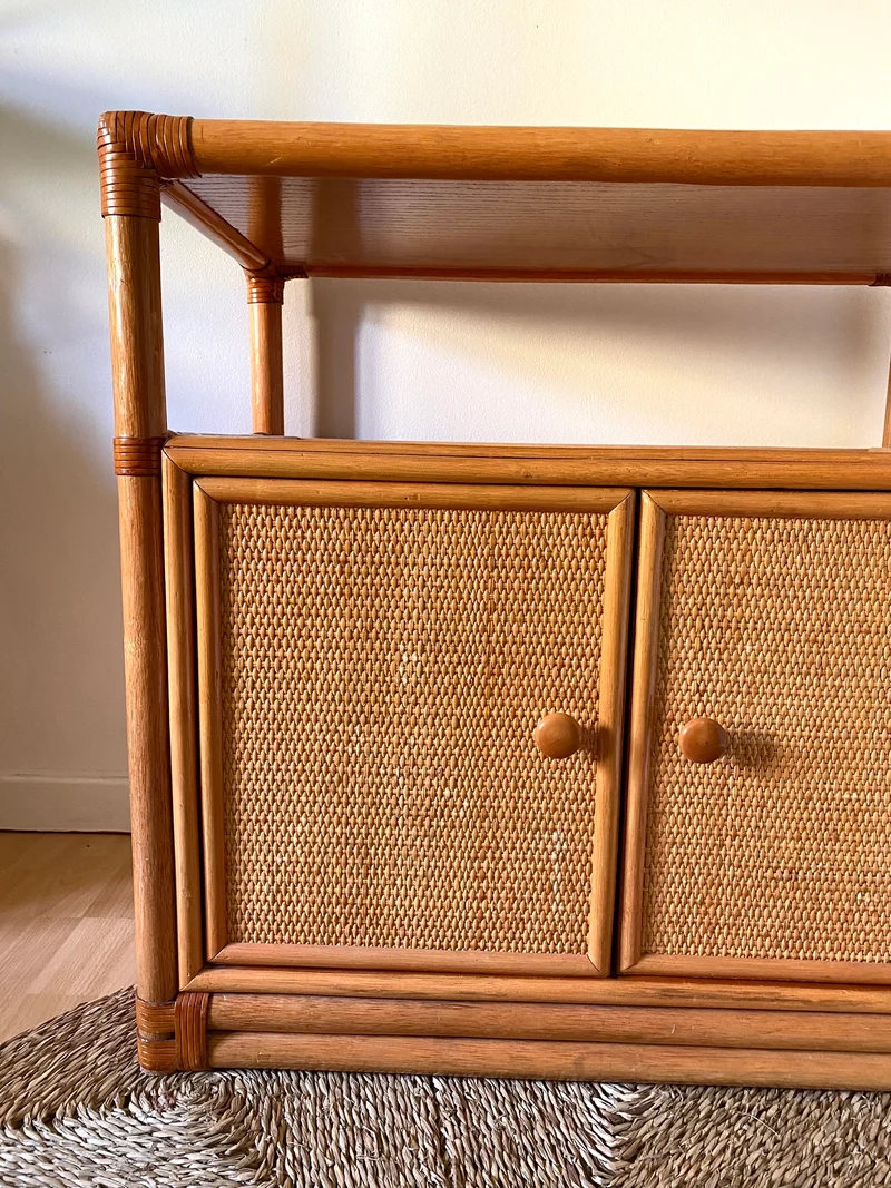 Buffet en rotin et cannage vintage