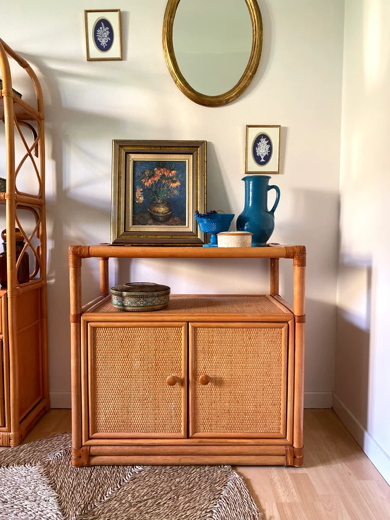 Buffet en rotin et cannage vintage