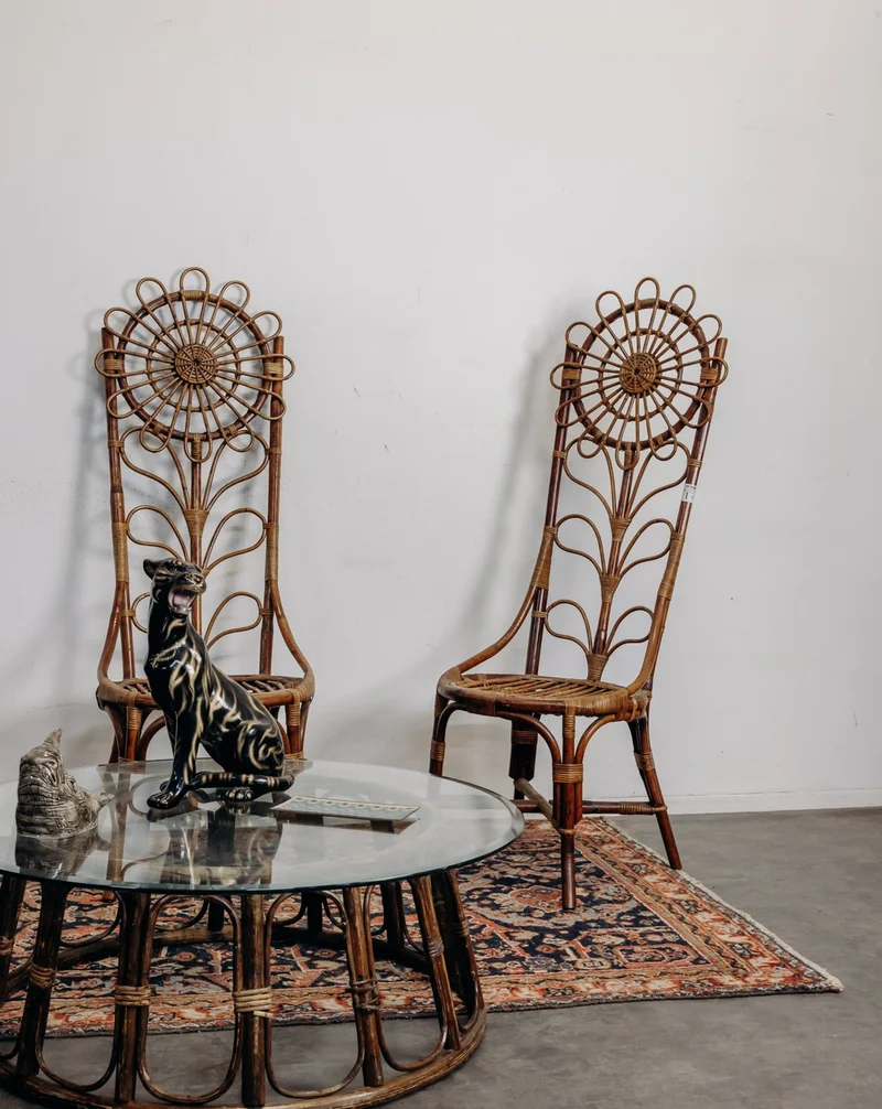 Emmanuel, le lot de 4 chaises en bambou et rotin N°29