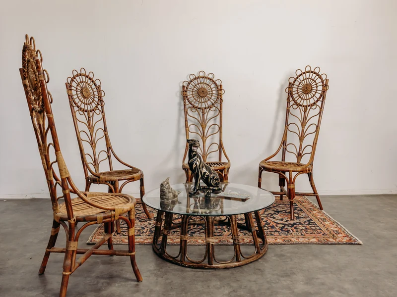 Emmanuel, le lot de 4 chaises en bambou et rotin N°29