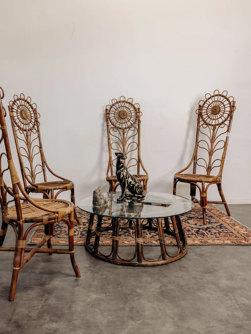Emmanuel, le lot de 4 chaises en bambou et rotin N°29